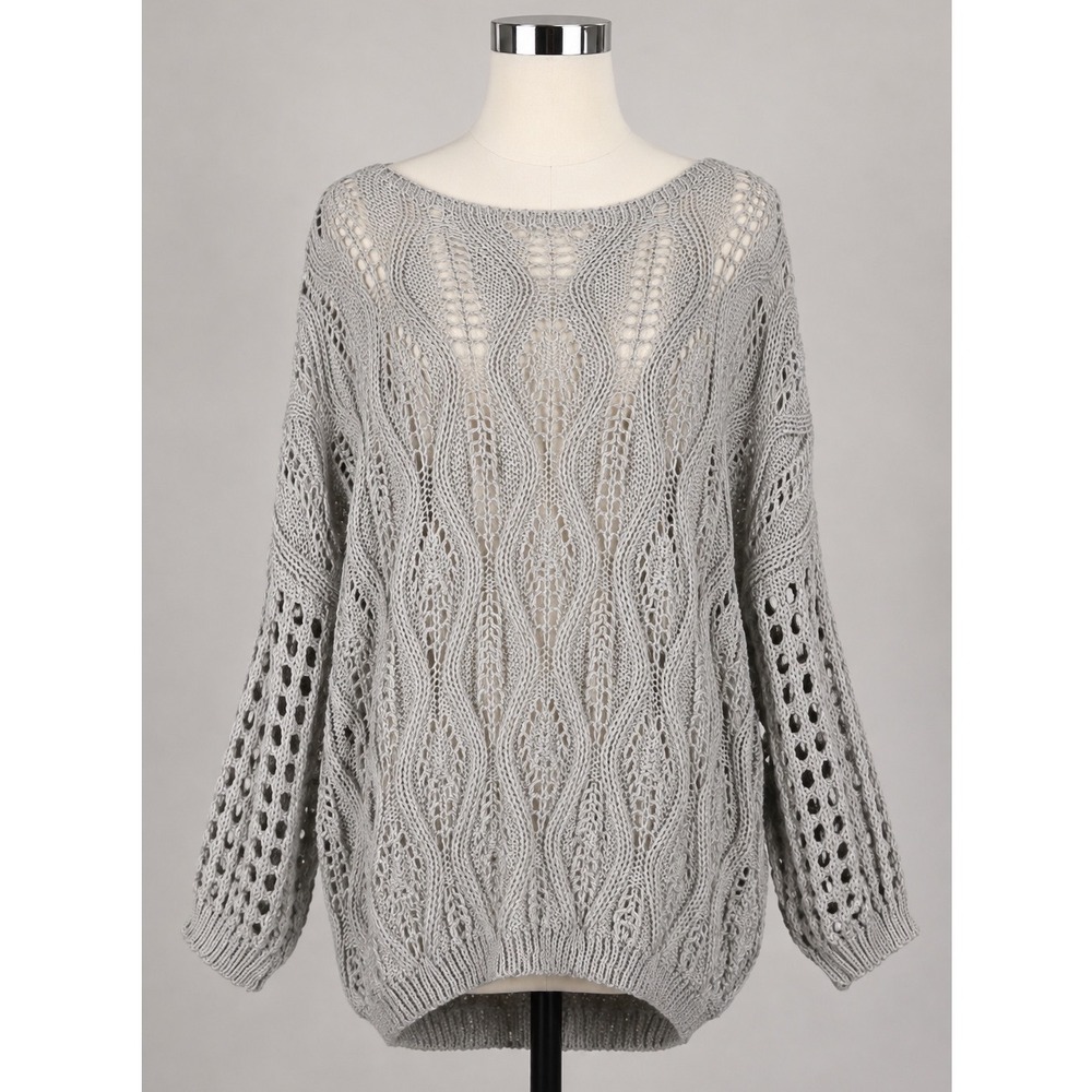 Light Gray Open Knit Oversized Sweater 3XL Chunky Cable Pullover Boho Capsule
